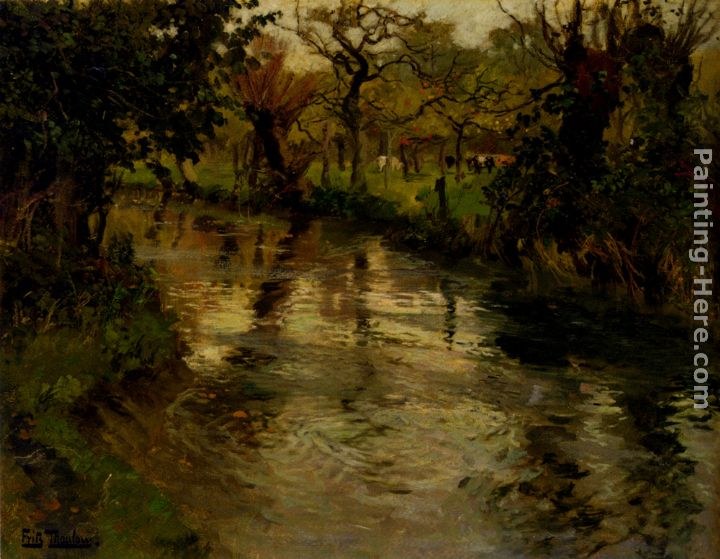 Fritz Thaulow Woodland Scene With A River